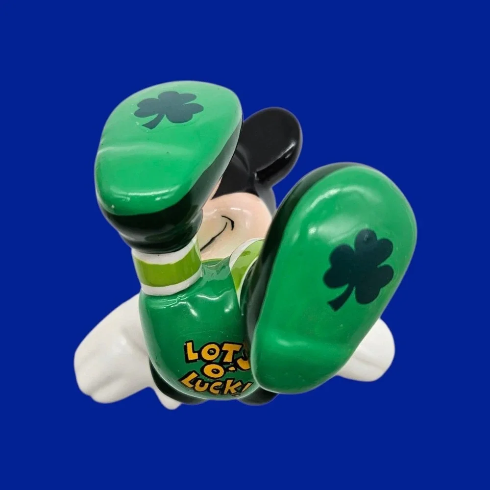 Vintage Disney St Patrick's Mickey Mouse Figurine 'Lots o' Luck' Lucky Clover
